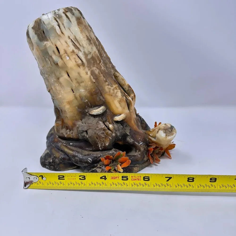 Vintage Faux Wood Tree Stump Figurine Rustic Log Wax Candle Core Decor 8